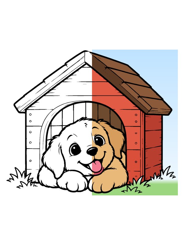 Filhote na casinha para colorir online