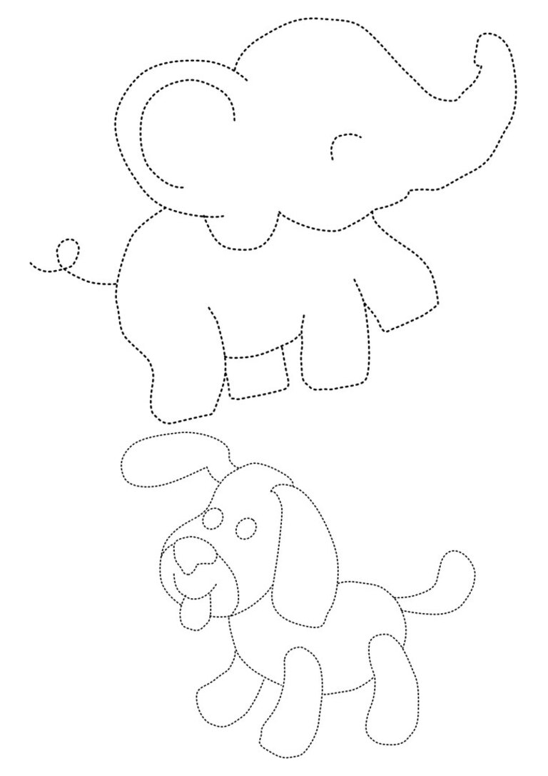 Pontilhado para cobrir: elefante e cachorro