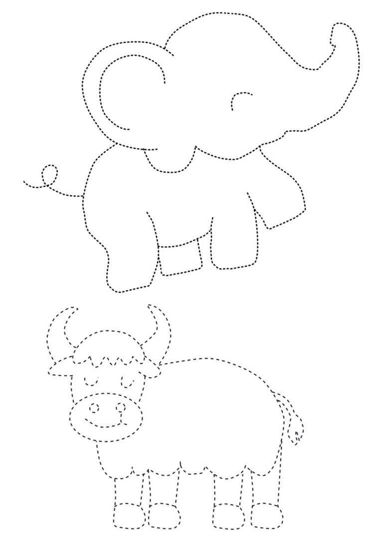 Pontilhado para cobrir: elefante e búfalo