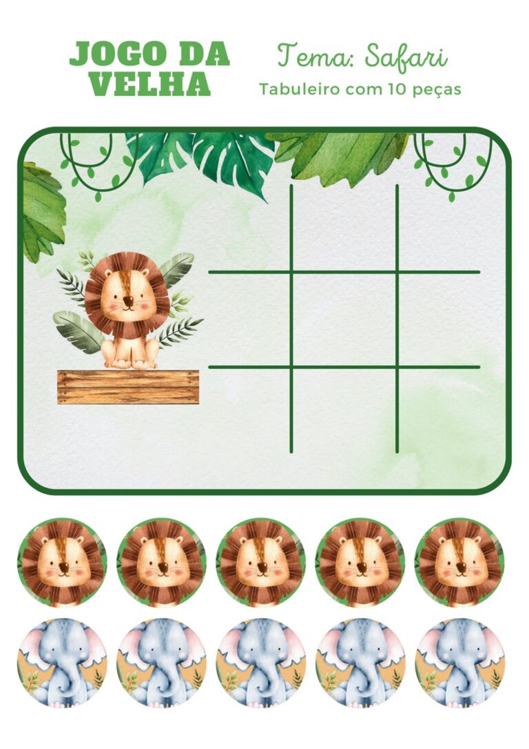 Jogo da velha do safári para recortar
