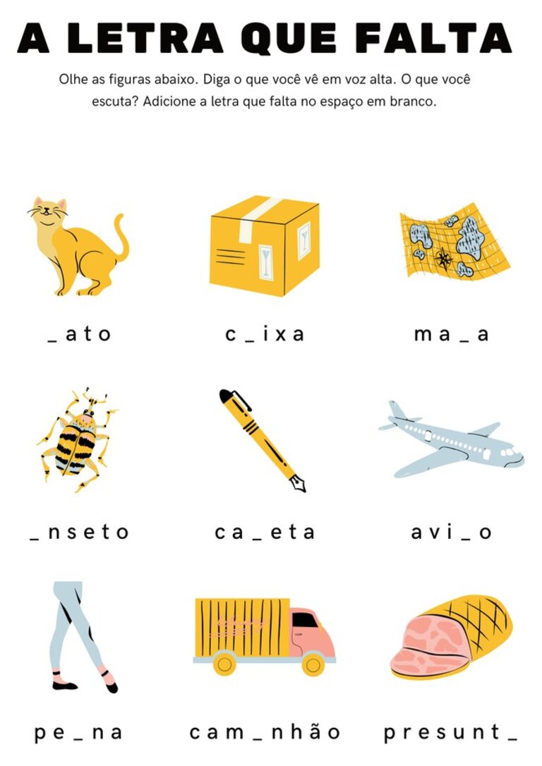 A letra que falta nas palavras
