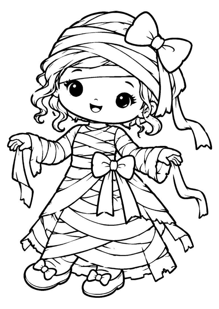 Bonequinha múmia de vestido de faixas