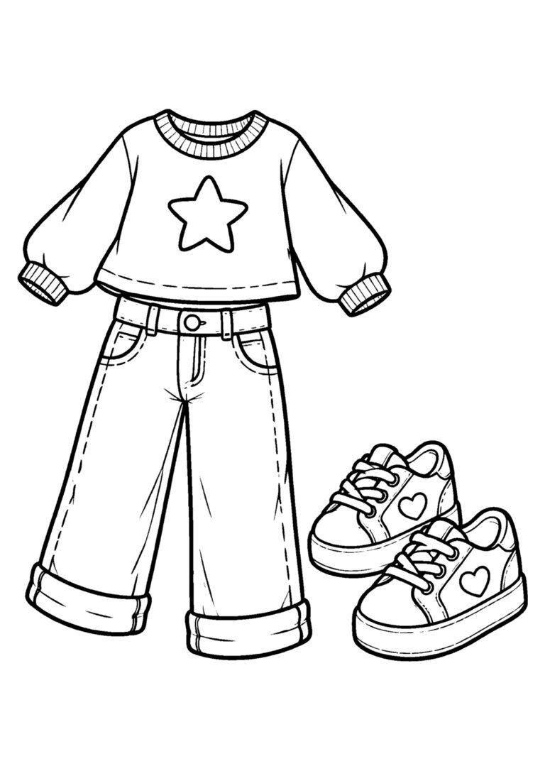 Camiseta de estrela, calça jeans e tênis