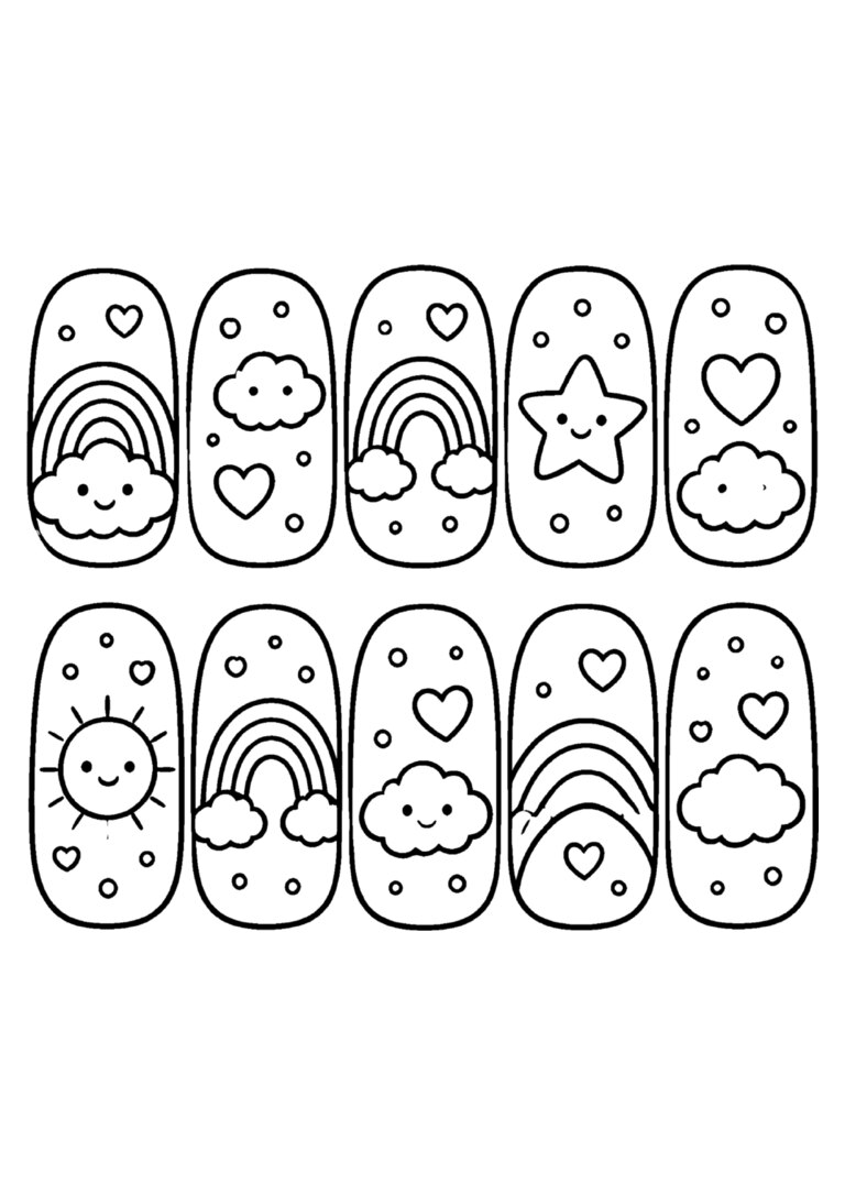 Moldes de unhas com arco-íris e nuvens