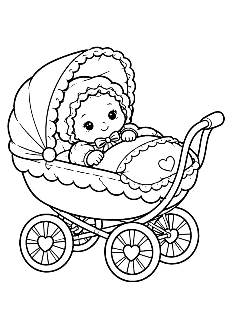Boneca bebê no carrinho
