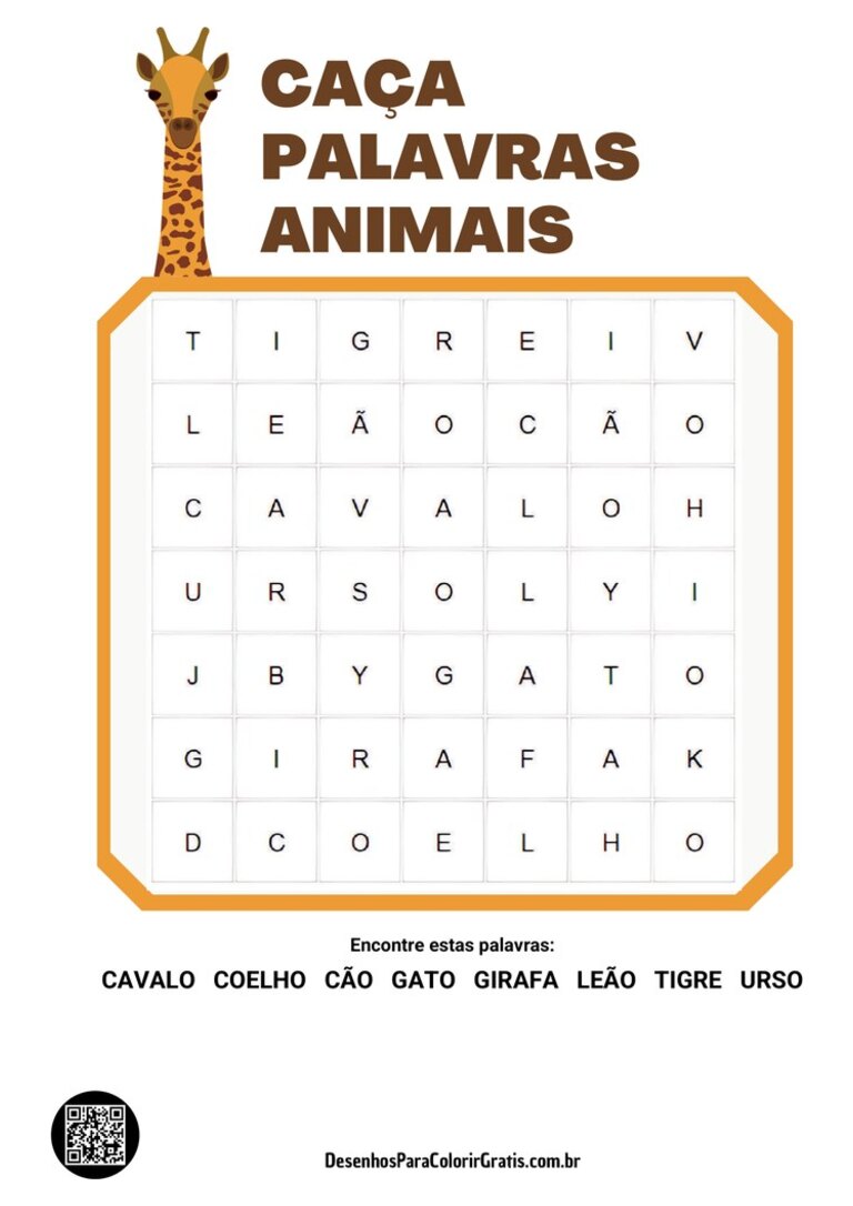 Caça-palavras de animais com respostas