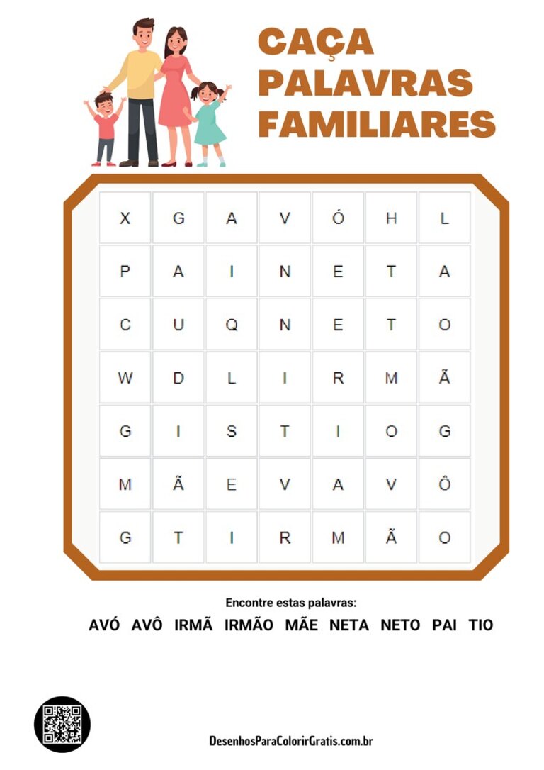 Caça-palavras da família com respostas