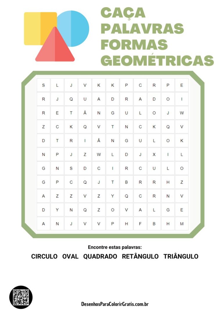 Caça-palavras de formas geométricas com respostas
