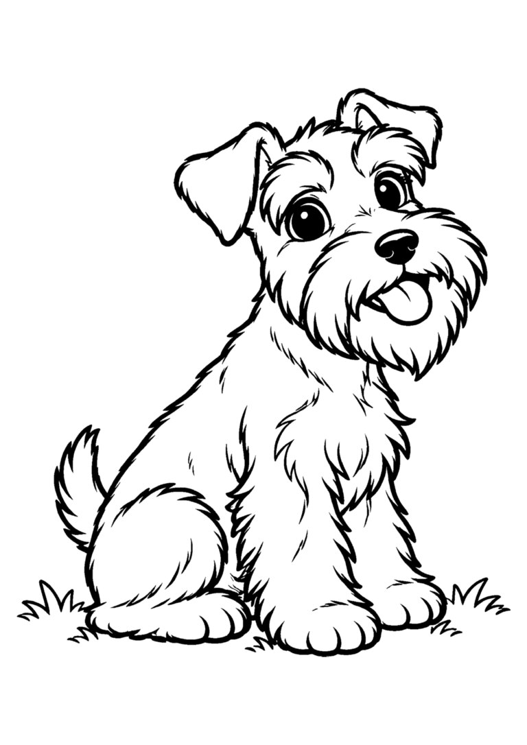 Schnauzer sentado, de bigode e sobrancelha