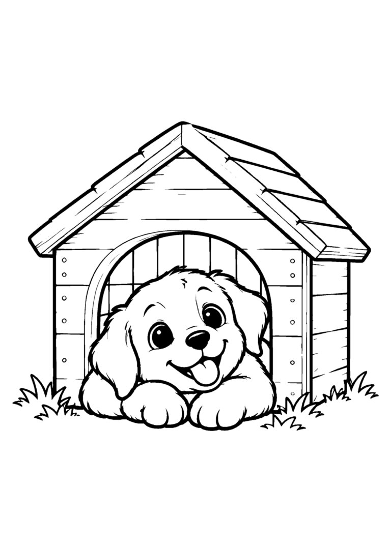 Filhote espiando na casinha de cachorro