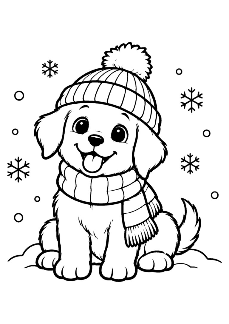 Filhote de gorro e cachecol na neve