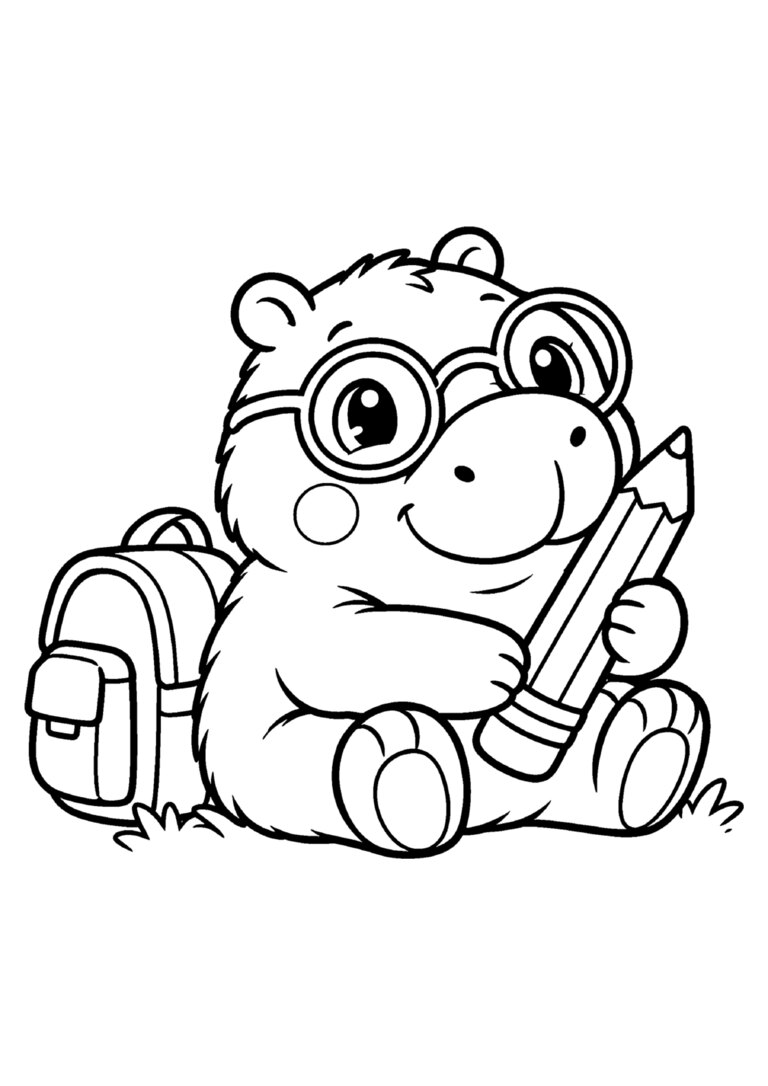 Capivara estudante de óculos com mochila e lápis