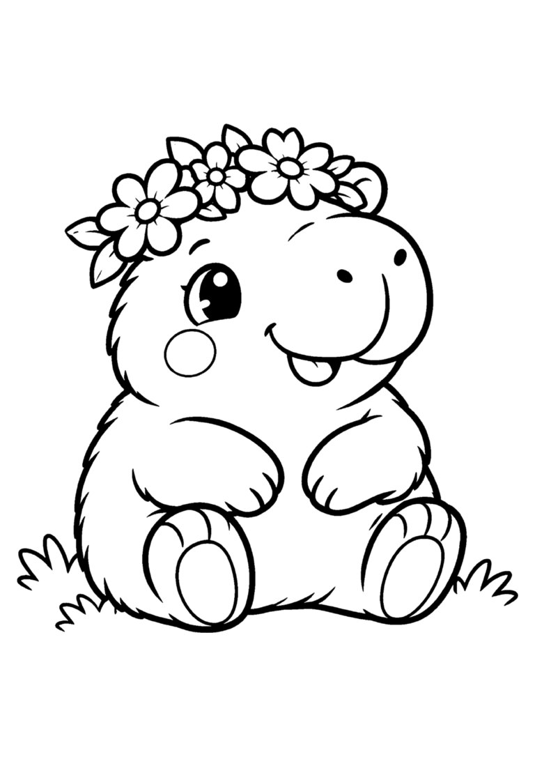 Capivara sentada com coroa de flores na cabeça