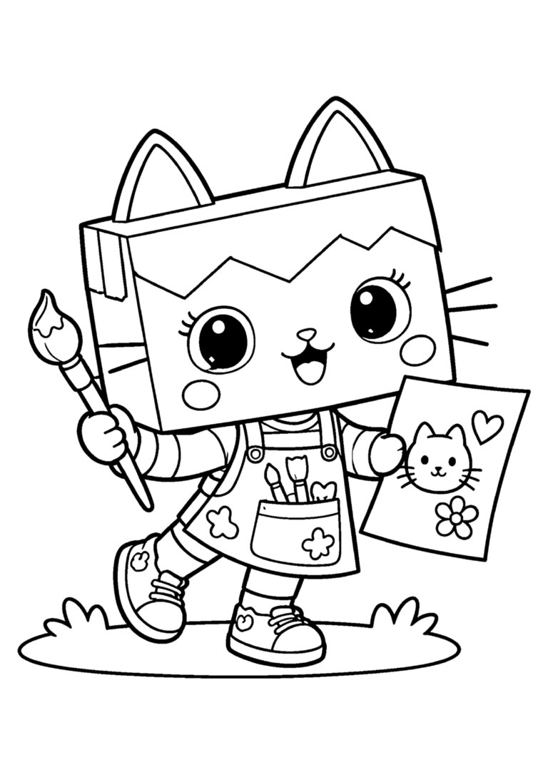 Baby Box com o pincel e o desenho de gatinho
