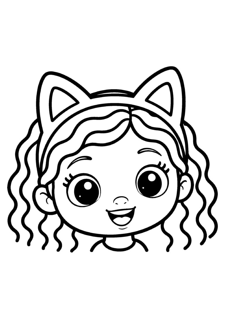 Rosto da Gabby com orelhas de gato, bem simples