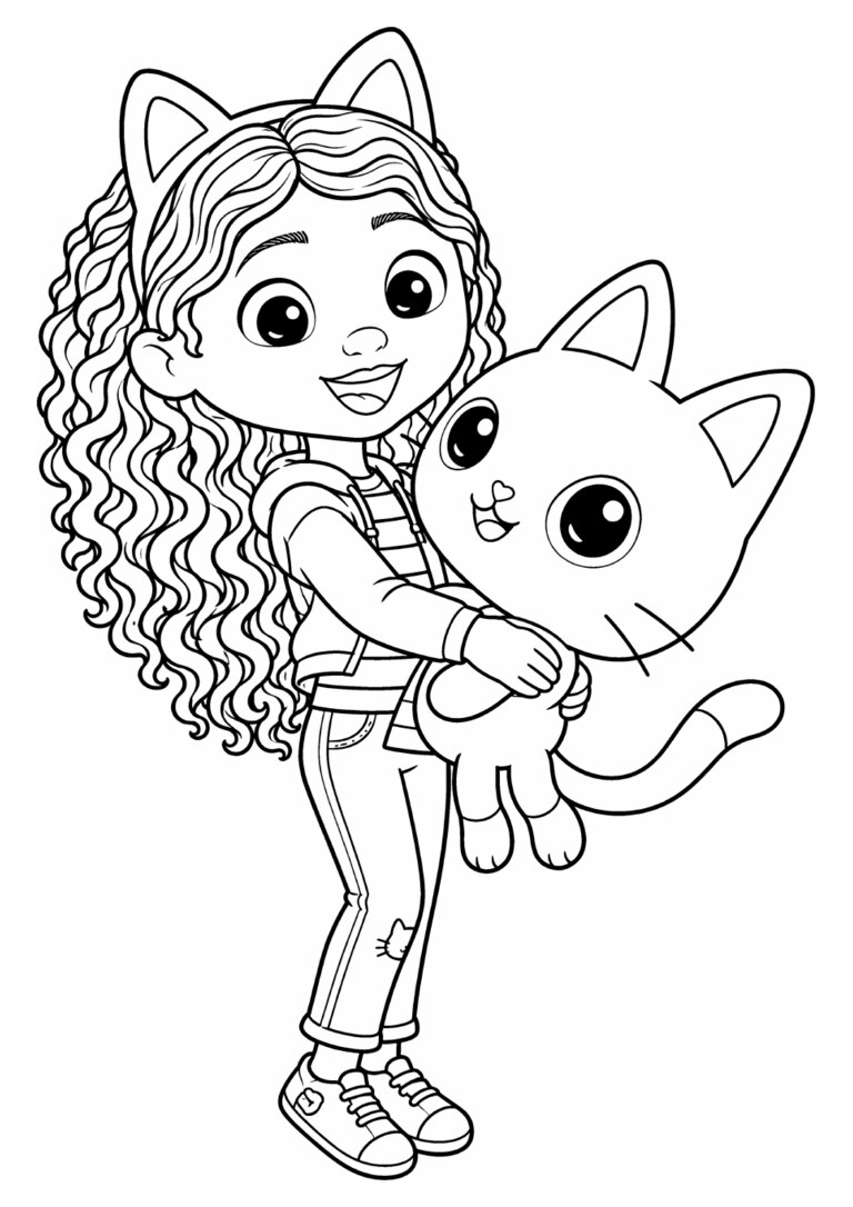 Gabby abraçando o Pandy Paws no colo