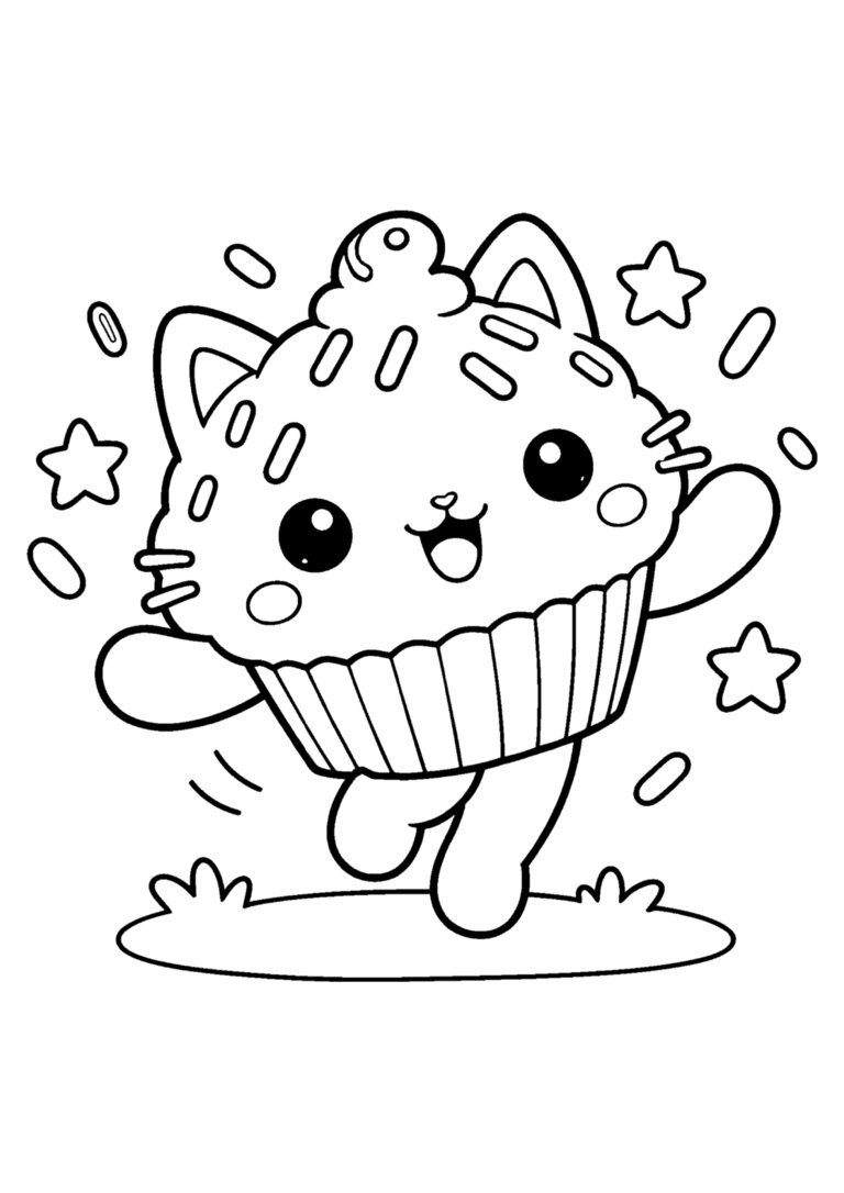 Cakey, o gatinho cupcake, pulando de alegria