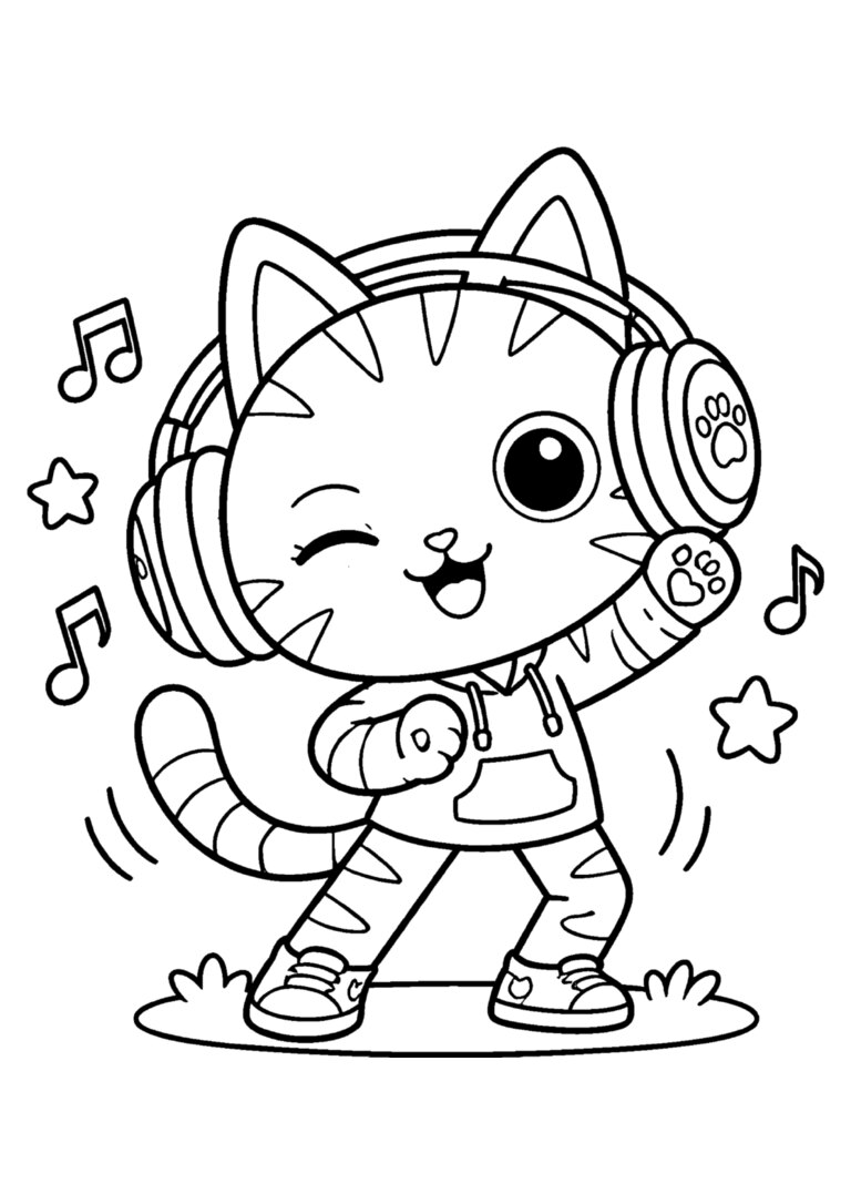 DJ Catnip de fones de ouvido dançando