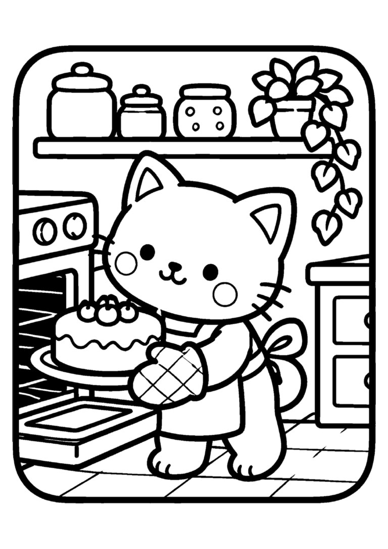 Gatinho tirando o bolo do forno