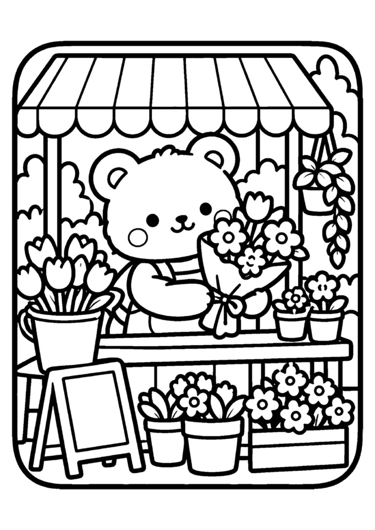 Ursinho na barraquinha de flores