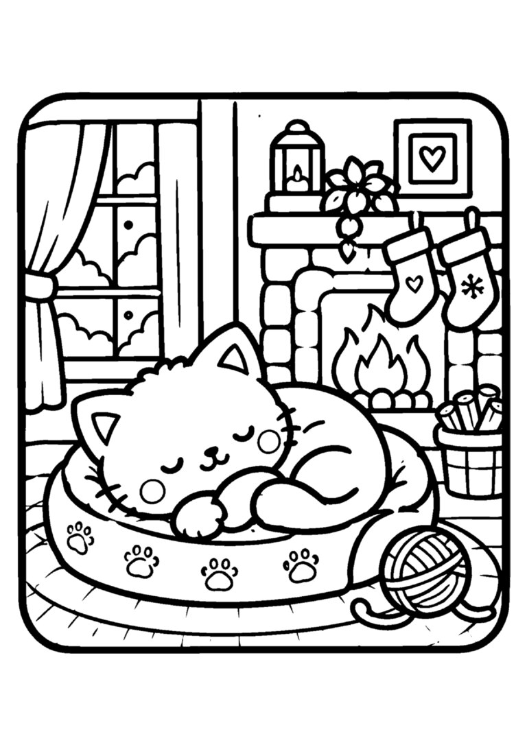 Gatinho dormindo perto da lareira
