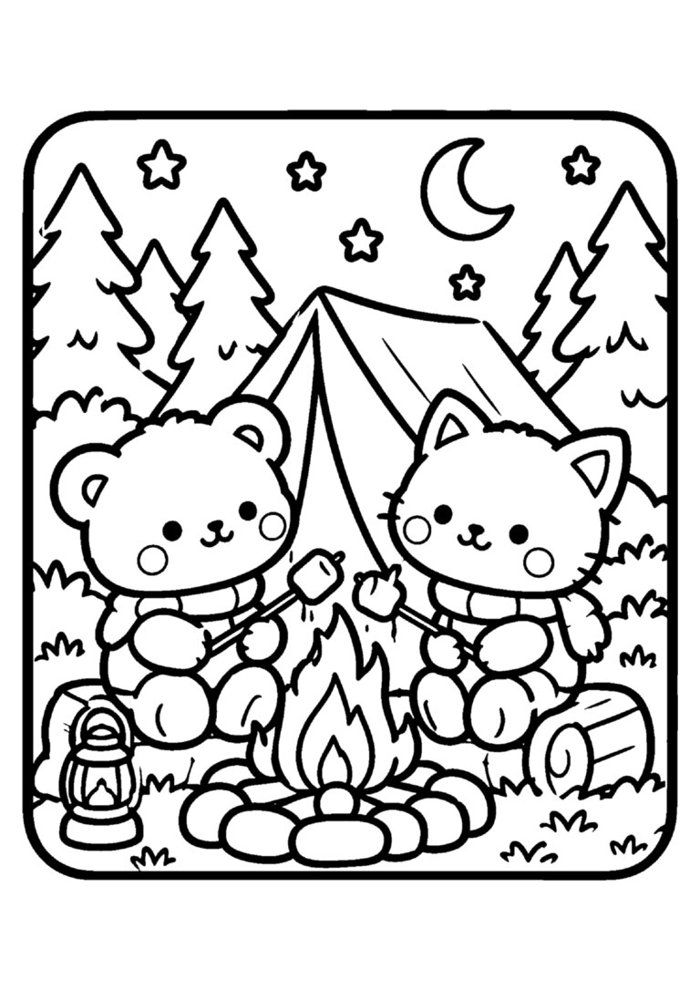 Acampamento com marshmallows na fogueira