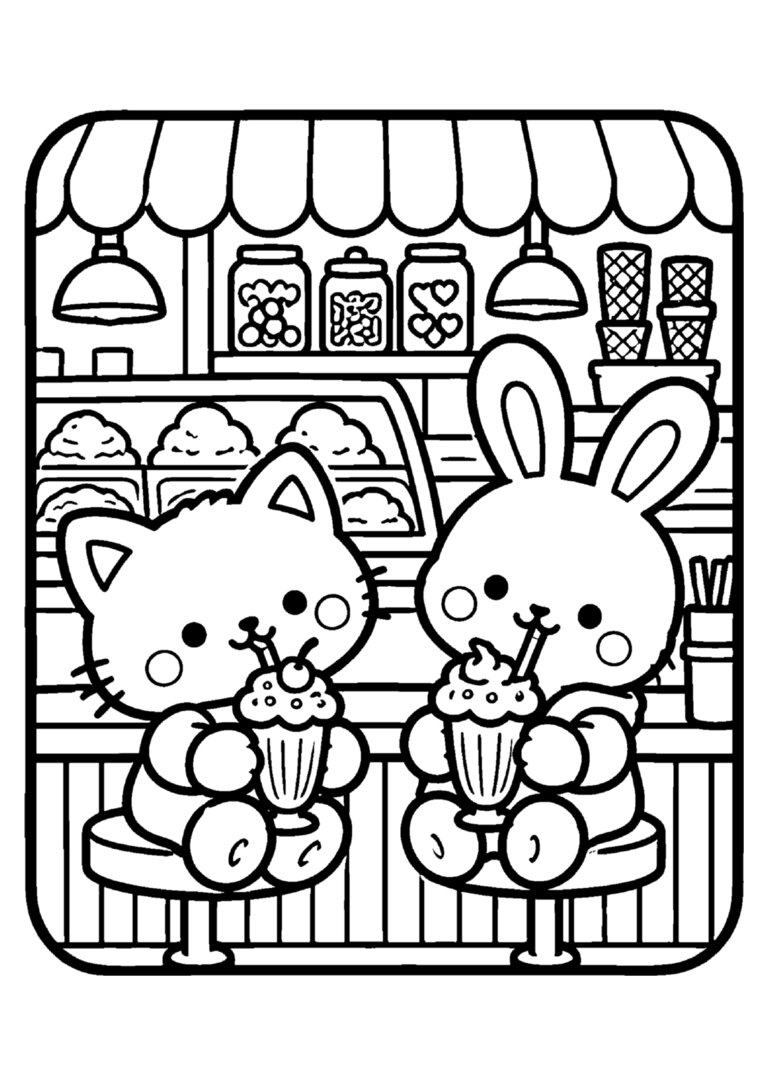 Gatinho e coelhinho na sorveteria