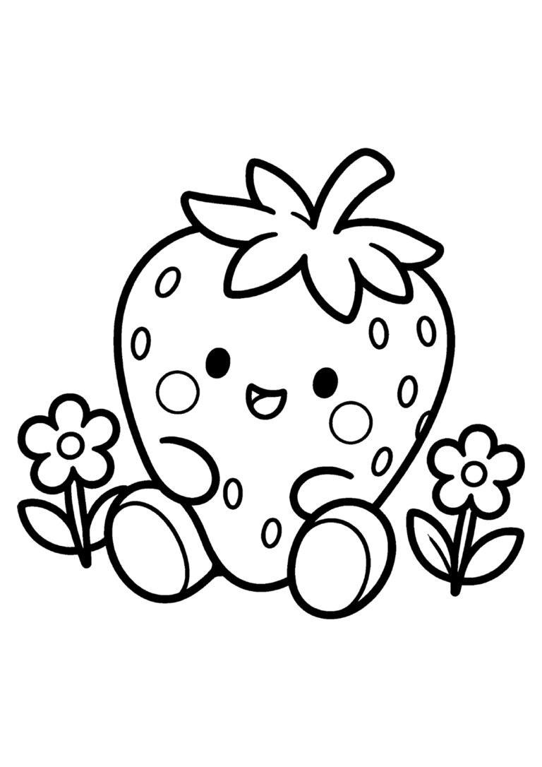 Morango fofo entre florzinhas