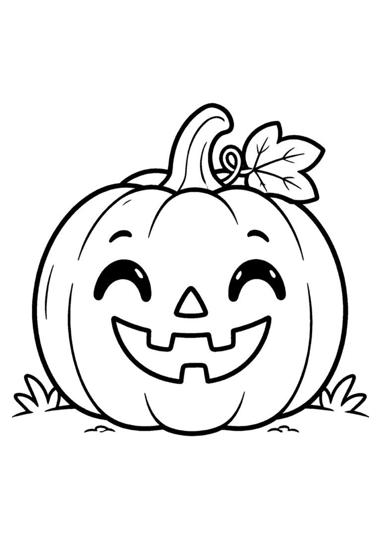 Abóbora de Halloween sorridente com cabinho e folha