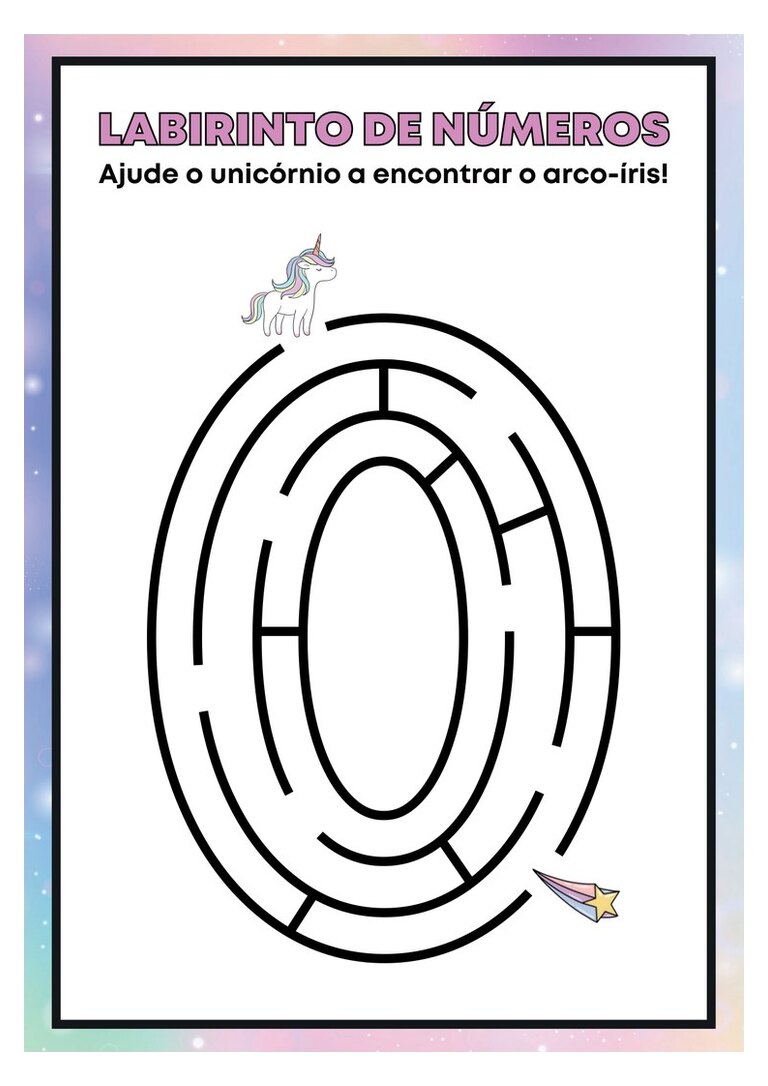 Labirinto do número 0 com unicórnio