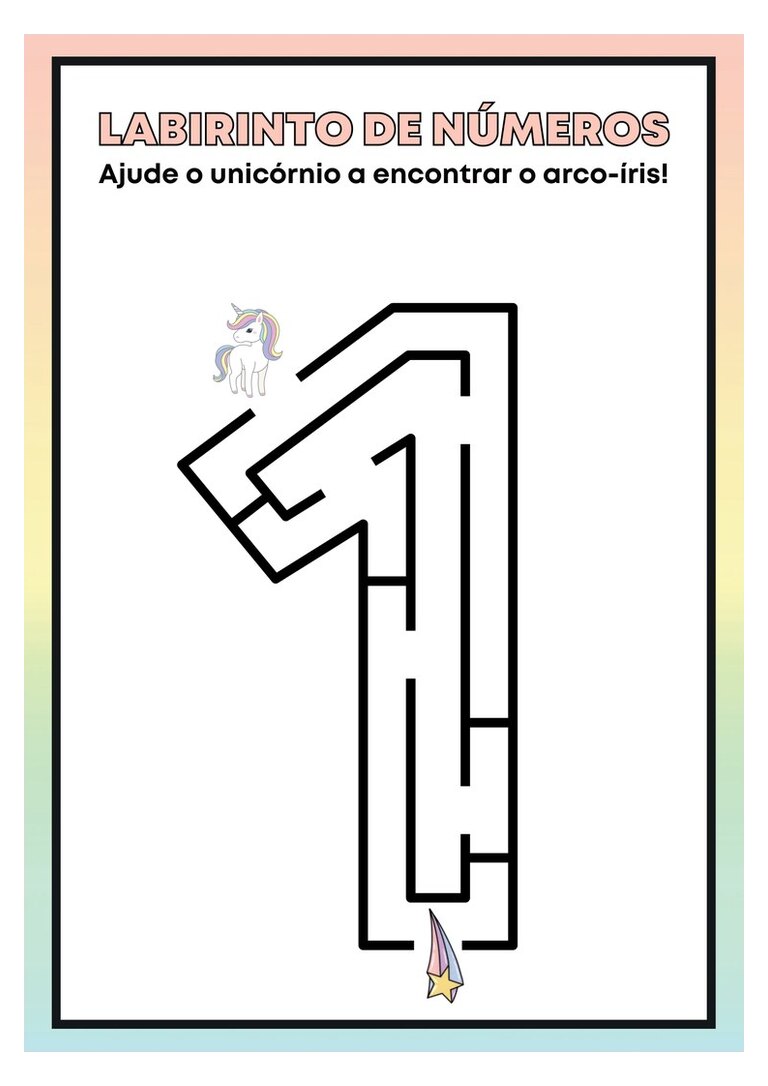 Labirinto do número 1 com unicórnio