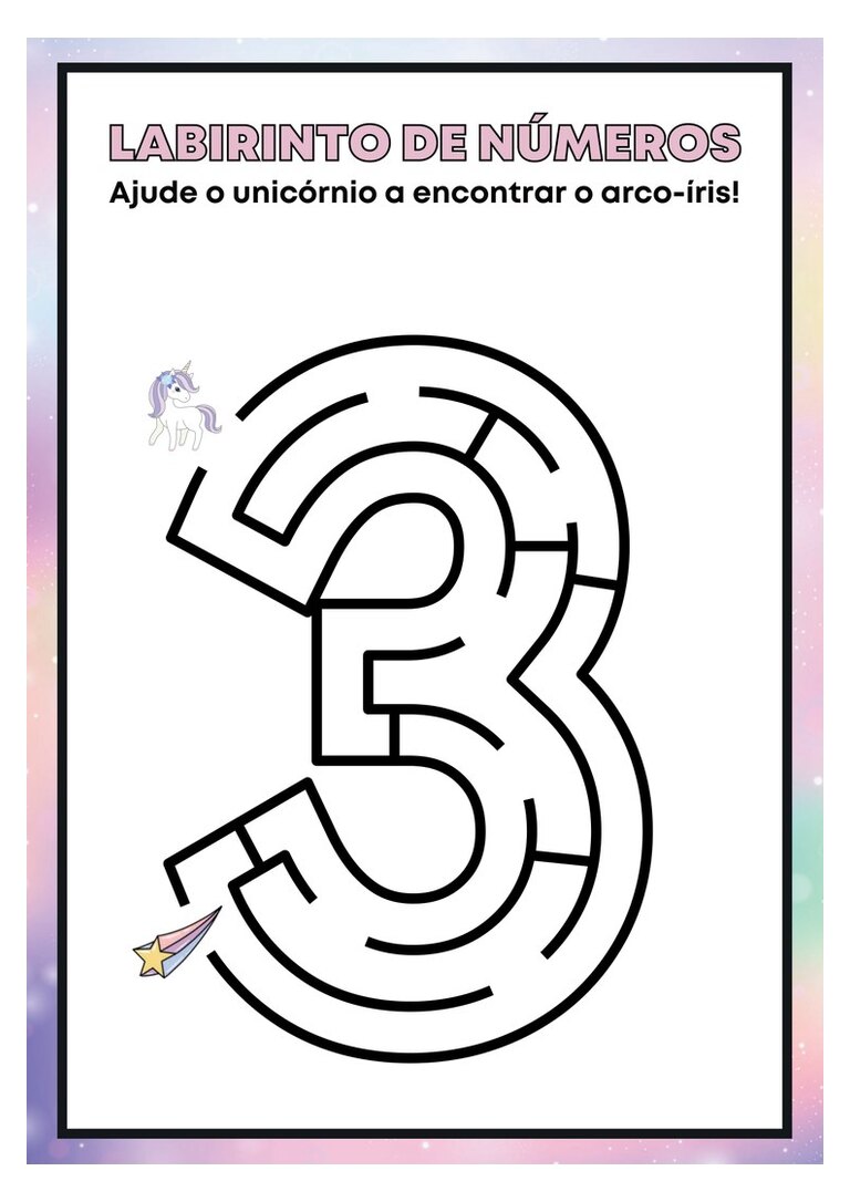 Labirinto do número 3 com unicórnio