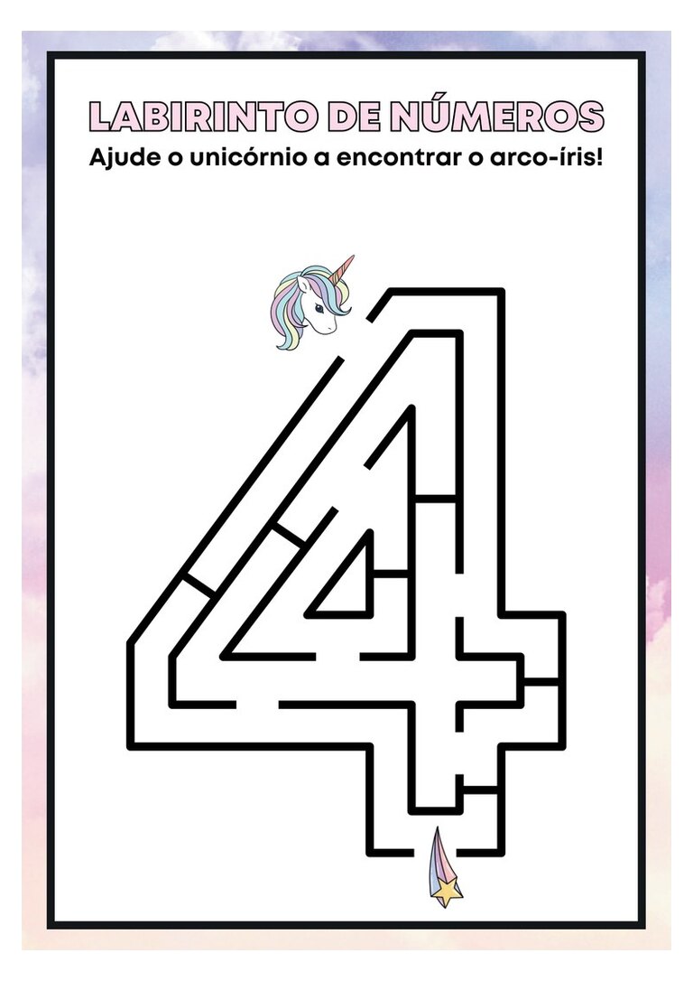 Labirinto do número 4 com unicórnio