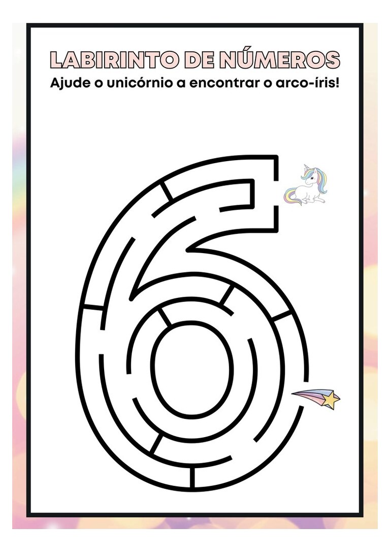Labirinto do número 6 com unicórnio