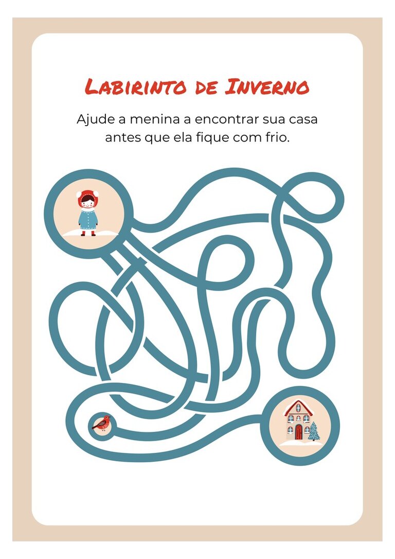 Labirinto de inverno da menina voltando para casa