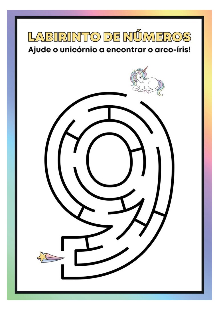 Labirinto do número 9 com unicórnio