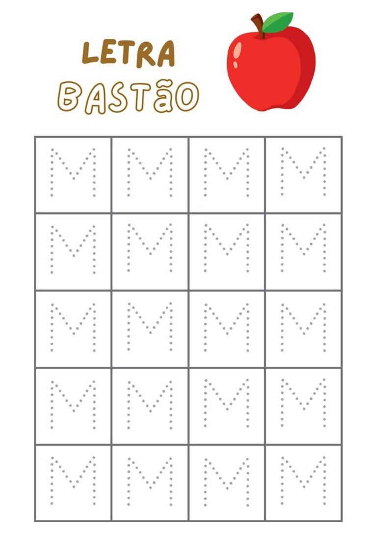 Letra bastão M pontilhada para cobrir
