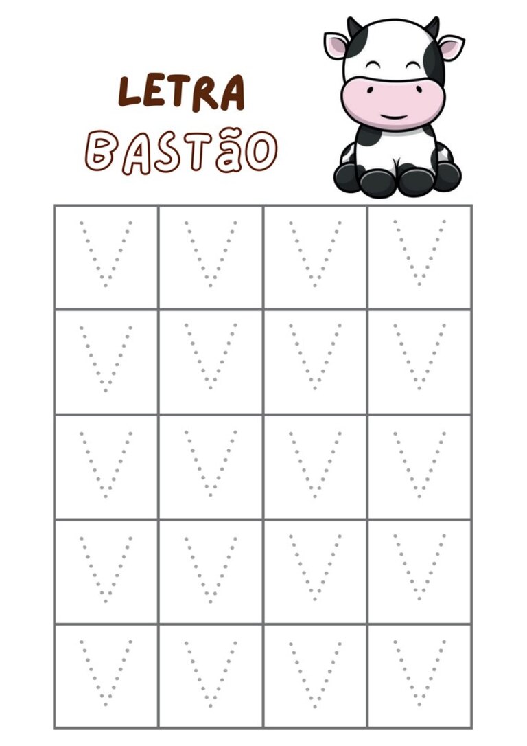 Letra bastão V pontilhada para cobrir