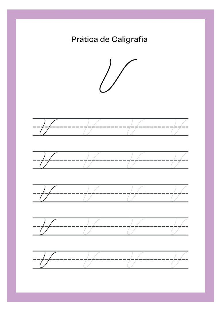 Caligrafia cursiva letra V maiúscula