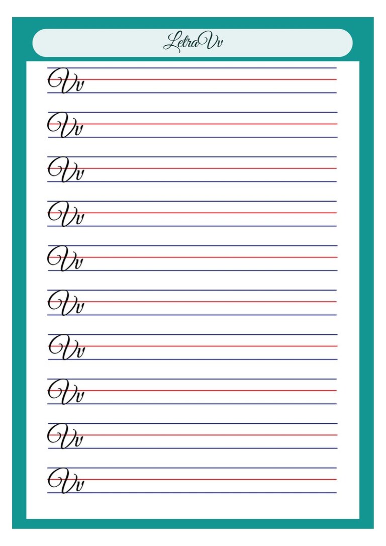 Letra cursiva Vv para copiar no caderno de caligrafia