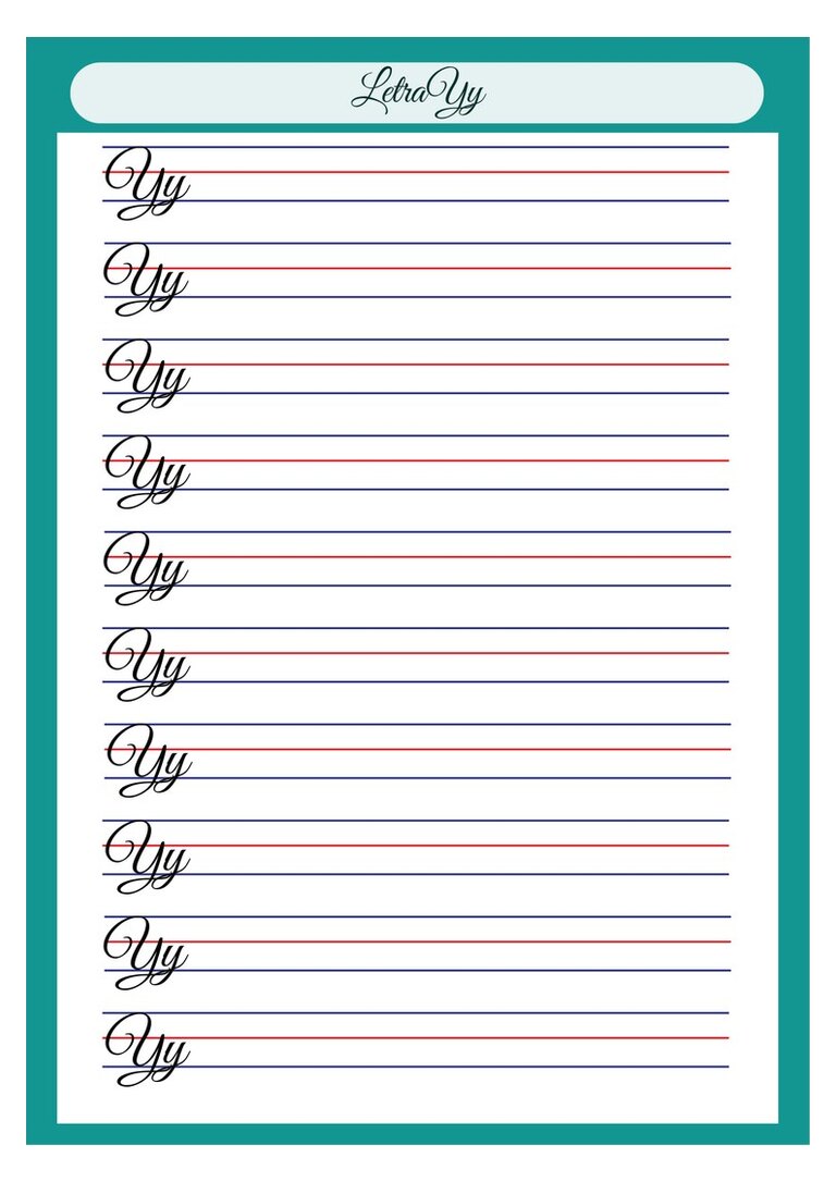Letra cursiva Yy para copiar no caderno de caligrafia