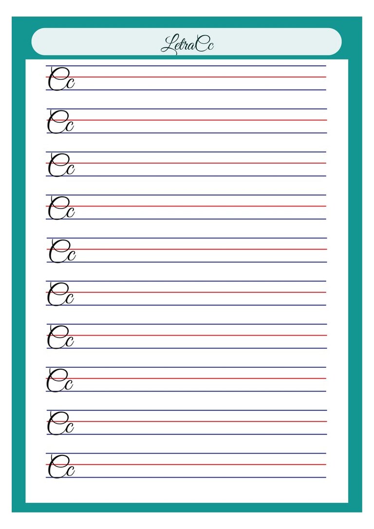 Letra cursiva Cc para copiar no caderno de caligrafia