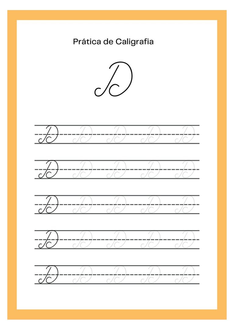 Caligrafia cursiva letra D maiúscula