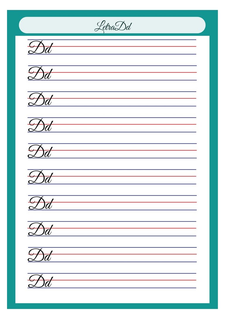 Letra cursiva Dd para copiar no caderno de caligrafia