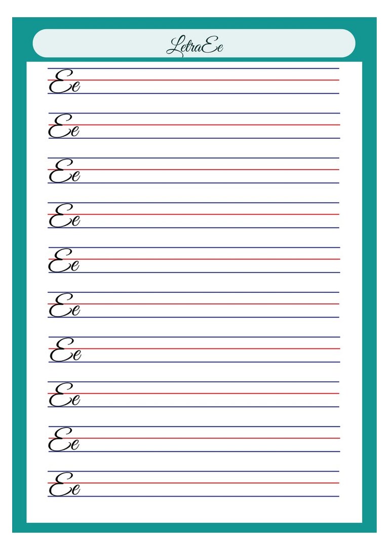 Letra cursiva Ee para copiar no caderno de caligrafia