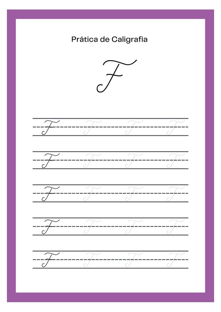 Caligrafia cursiva letra F maiúscula