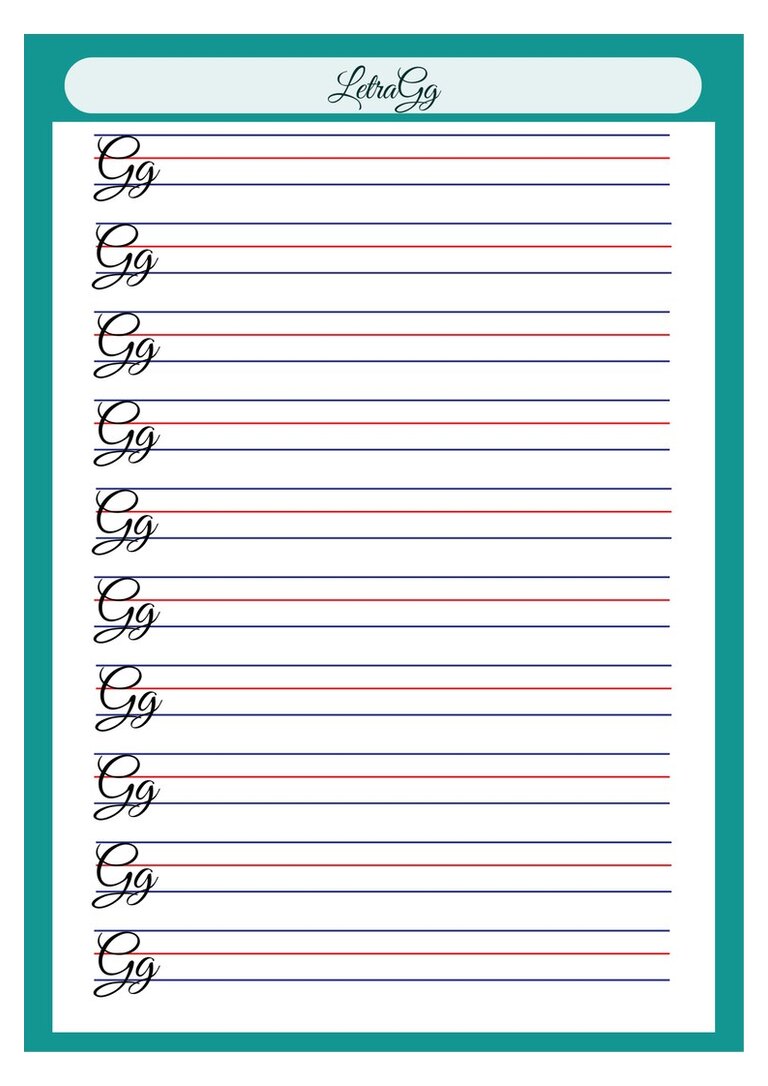 Letra cursiva Gg para copiar no caderno de caligrafia