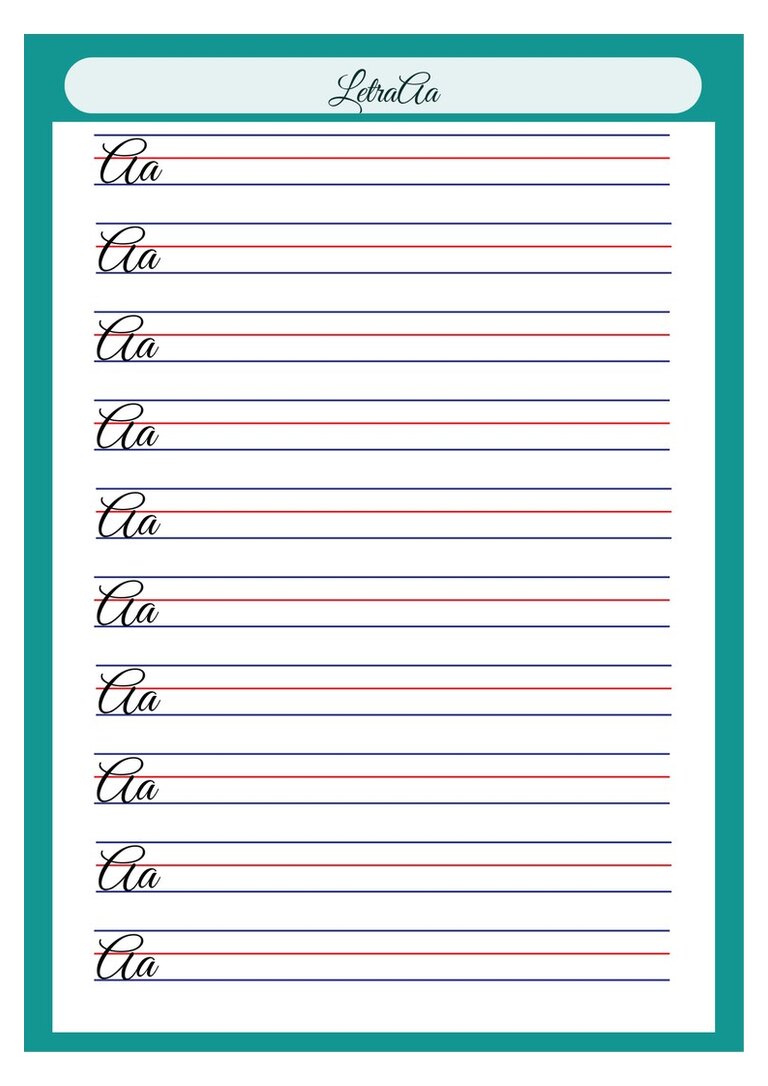 Letra cursiva Aa para copiar no caderno de caligrafia
