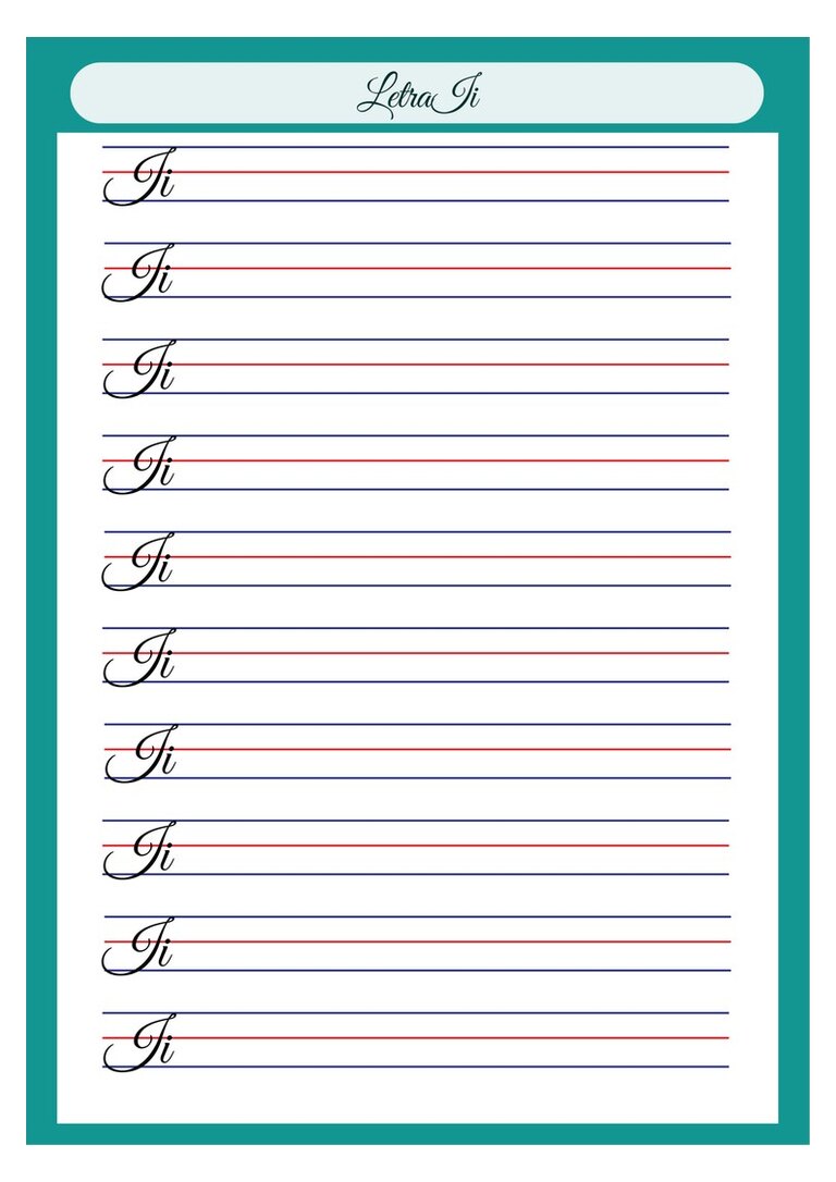Letra cursiva Ii para copiar no caderno de caligrafia