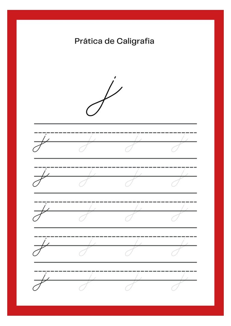 Caligrafia cursiva letra j minúscula